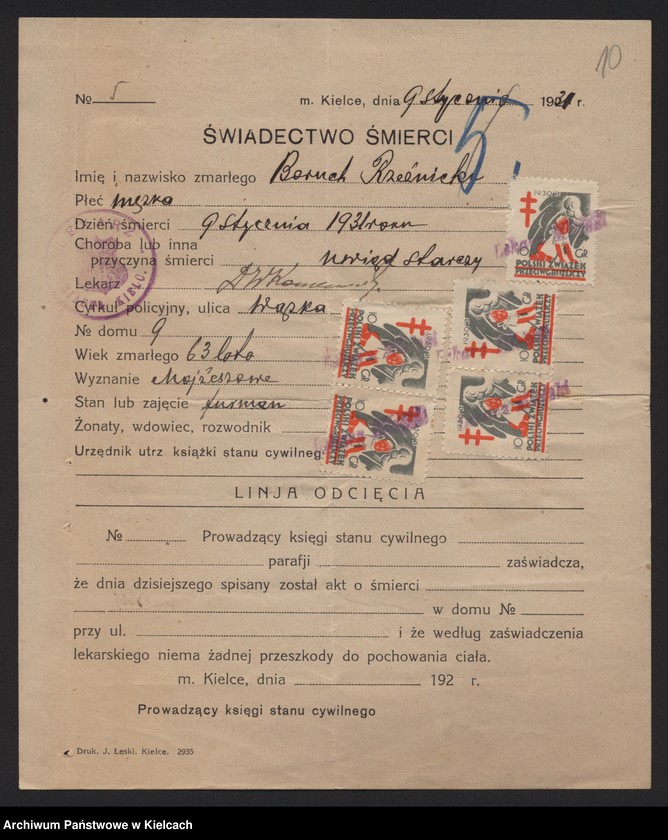 image.from.unit.number "Załączniki do akt zgonu Okręgu Bożniczego Kielce za rok 1931"