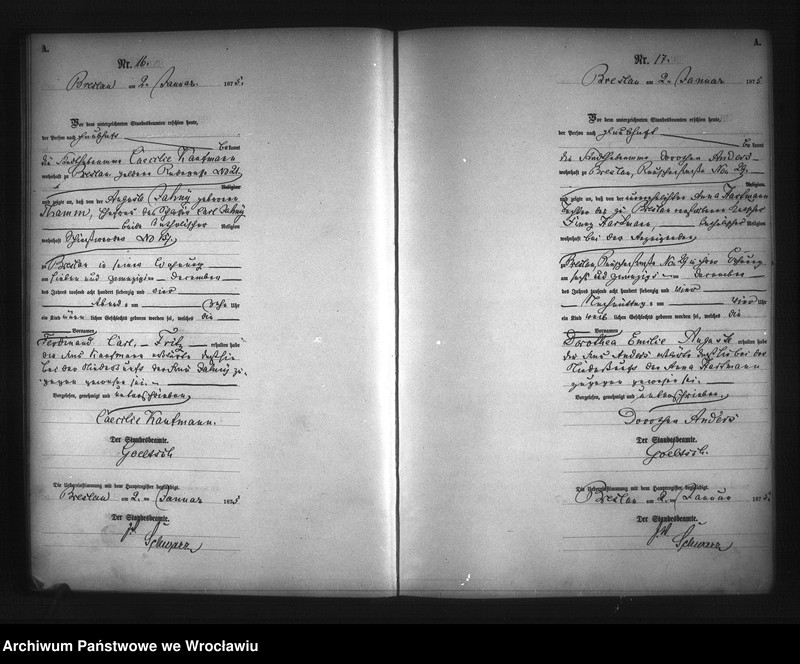 Obraz 11 z jednostki "Geburts-Neben-Register Breslau I 1875 Band 1"