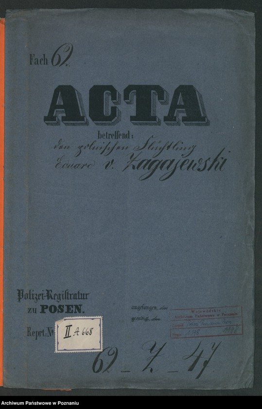 Obraz 2 z jednostki "A. betr. den polnischen Flüchtling Eduard von Zagajewski"
