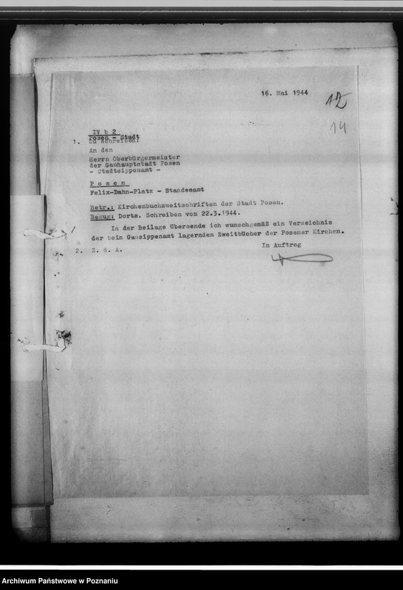 Obraz 19 z jednostki "[Korespondencja w sprawach organizacyjnych, uwagi powizytacyjne], Stadtsippenamt Posen [Poznań]"