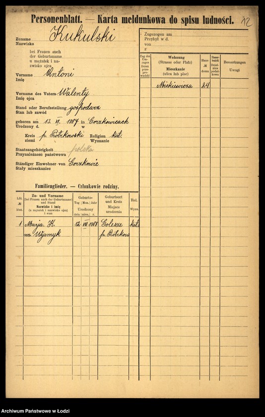 Obraz 14 z jednostki "[Spis ludności Łodzi] Kukulski - Kulik"