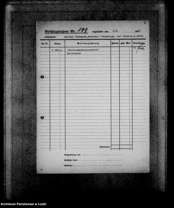 Obraz 6 z jednostki "Gestapo 1-200 [Kartoteka skonfiskowanego majątku ruchomego u Żydów]"