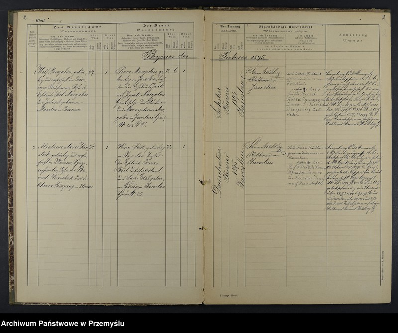 image.from.unit.number "Trauungsbuch des Isr.[aelitischen] Matriken-Bezirkes Jaroslau 1895"