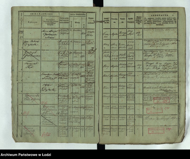 Obraz 8 z jednostki "Księga ludności stałej Łódź - cyrkuł III nr 1347-1383"