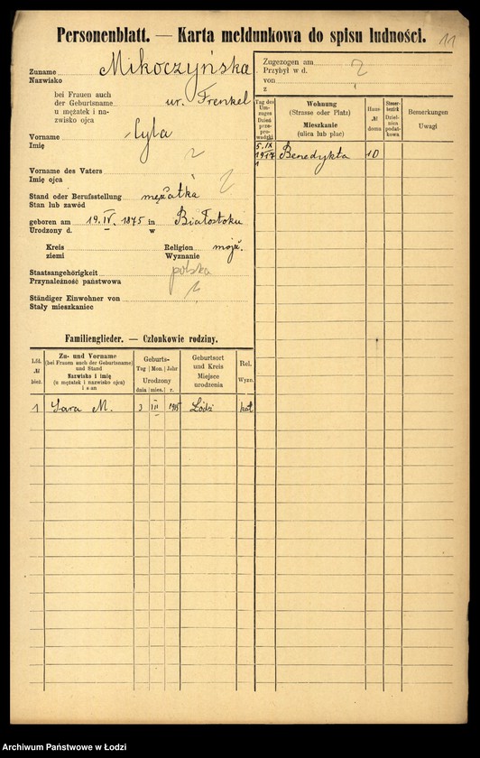 Obraz 13 z jednostki "[Spis ludności Łodzi] Mikler - Mikołajczyk"