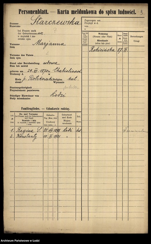 Obraz 11 z jednostki "[Spis ludności Łodzi] Starczewska-Stasiak"