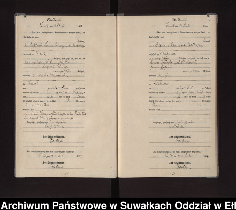 image.from.unit.number "Geburts-Neben-Register des Königlichen Preussischen Standes-Amtes Gneist Kreis Loetzen"