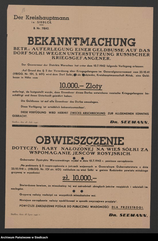 Obraz 15 z kolekcji "Afisze okupacyjne powiatu siedleckiego 1939-1944111"