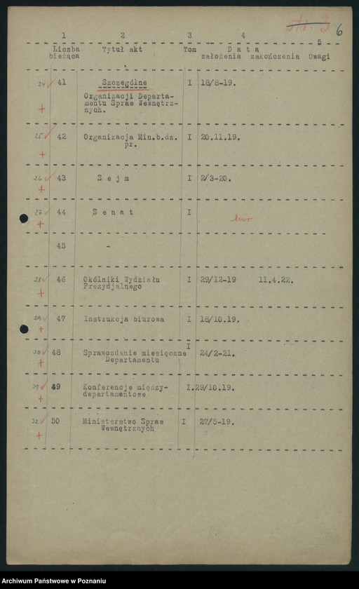 Obraz 8 z jednostki "Wykaz akt Departamentu V [Spraw Wewnętrznych] Ministerstwa Byłej Dzielnicy Pruskiej w Poznaniu [przekazanych do Archiwum Państwowego w Poznaniu]"
