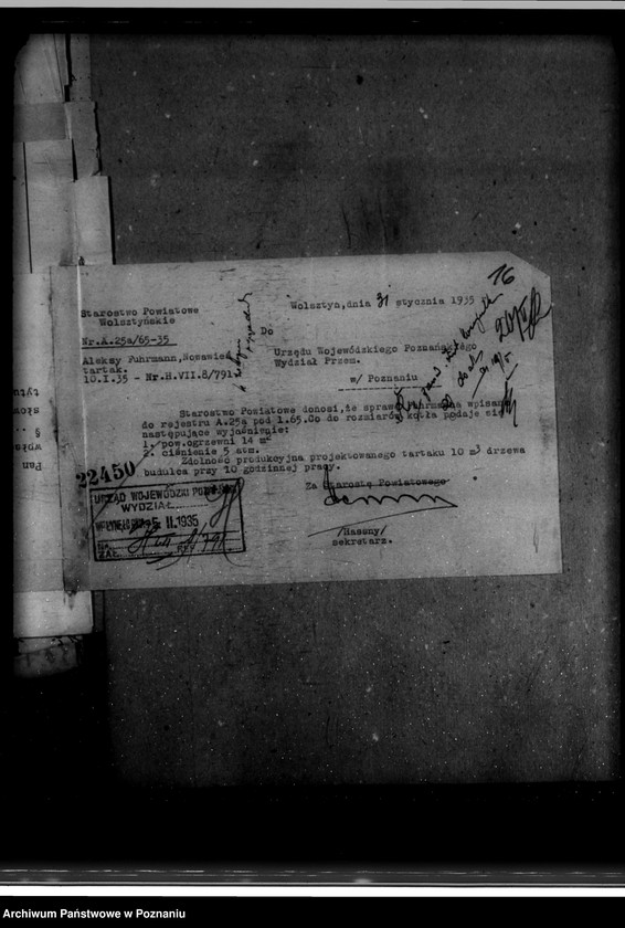 Obraz 20 z jednostki "Zatwierdzenie zakładu przemysłowego /tartaku/ Aleksego Fuhrmanna w Nowejwsi powiat wolsztyński"