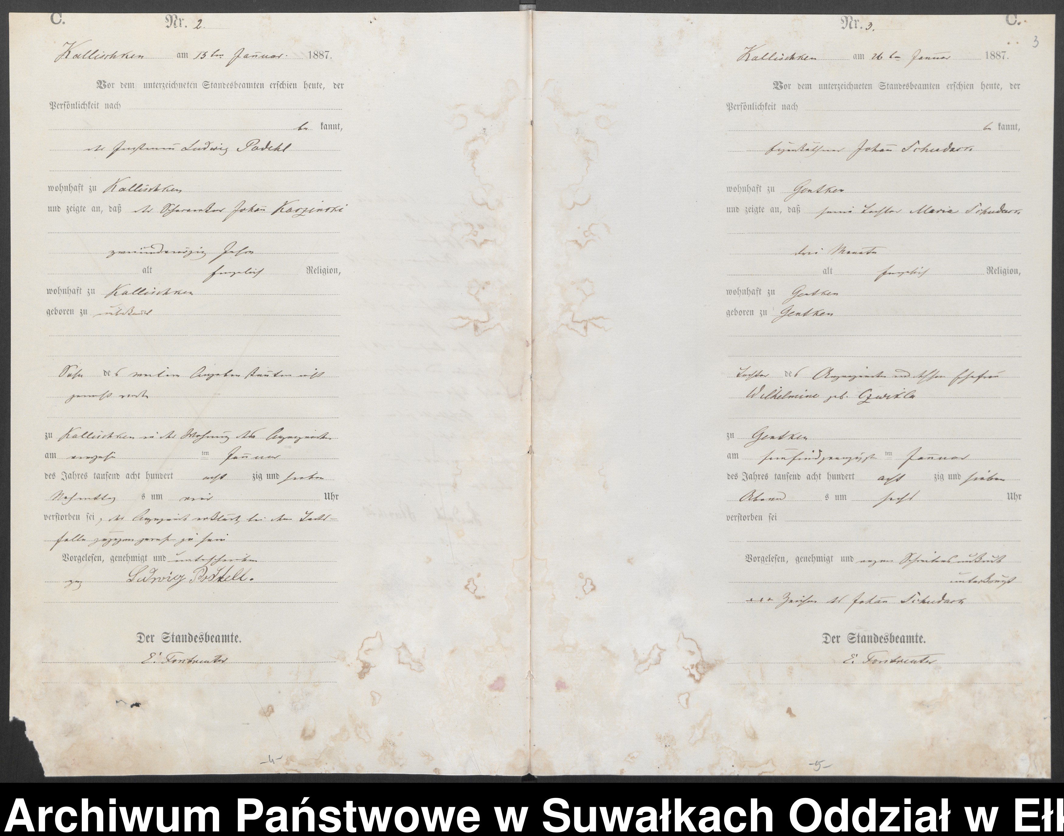 Skan z jednostki: Sterbe-Haupt-Register des Königlichen Preussischen Standes-Amtes Kallischken Kreis Johannisburg