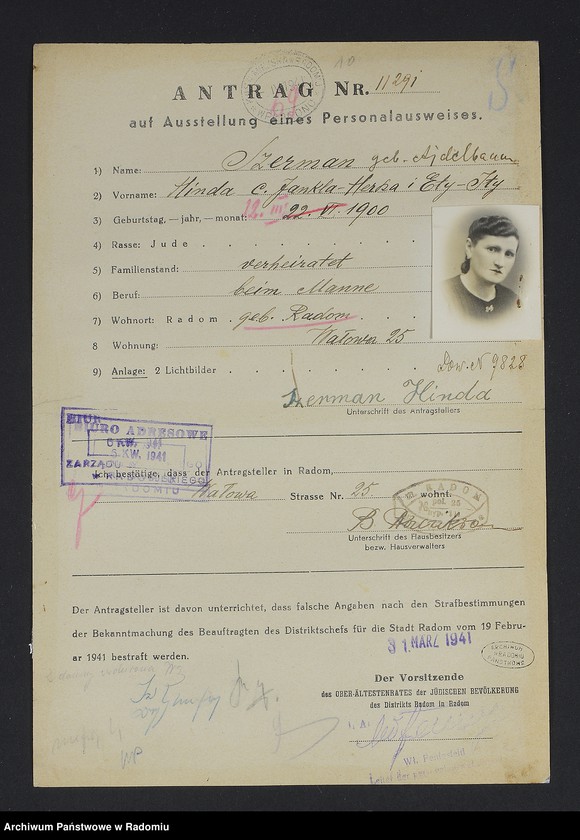 image.from.unit.number "[Wnioski o wydanie dowodów osobistych oraz nie odebrane dowody Szerman Fajwel - Szmajer]"