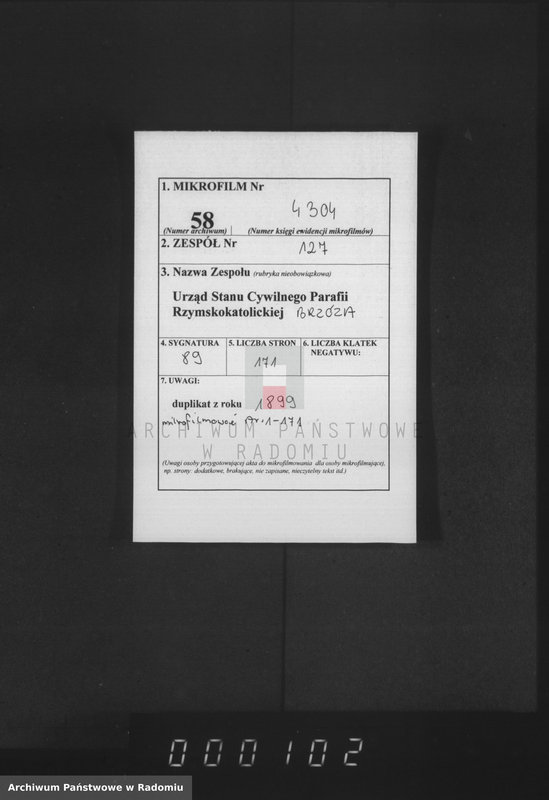 Obraz 2 z jednostki "Dublikat aktov graždanskogo sostoâniâ prihoda Bržuza rodivšihcâ, brakosočetavšihsâ i umeršyh v 1899 godu"