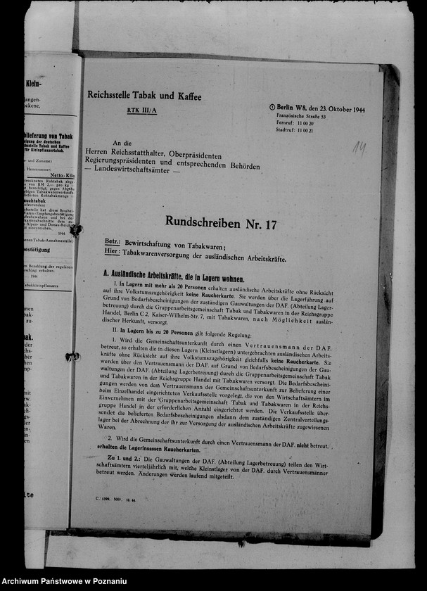 Obraz 18 z jednostki "Okólniki Bewirtschaftung von Tabakwaren"