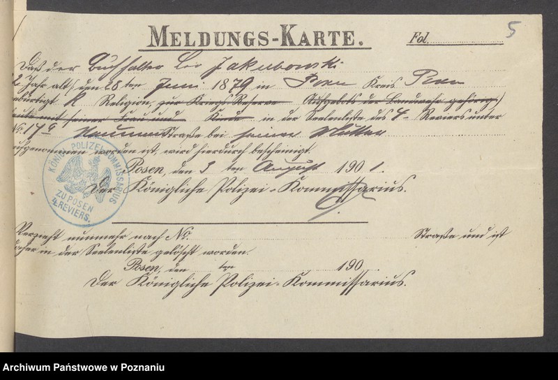 Obraz 7 z jednostki "Die von den Verlobten beigebrachten Urkunden zur Eheschliessung pro 1901. Vol XII"