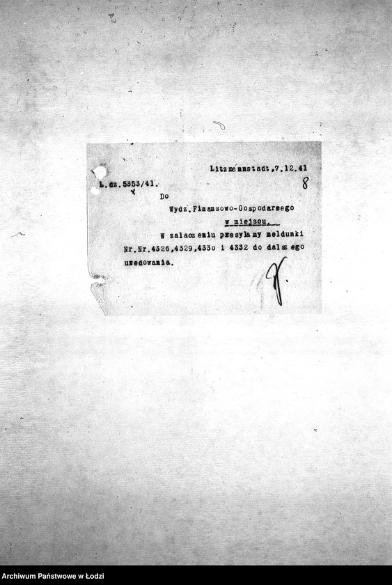 Obraz 11 z jednostki "[Korespondencja z Wydziałem Finansowo-Gospodarczym, Wydziałem Aprowizacji, Wydziałem Kart – różne sprawy]"