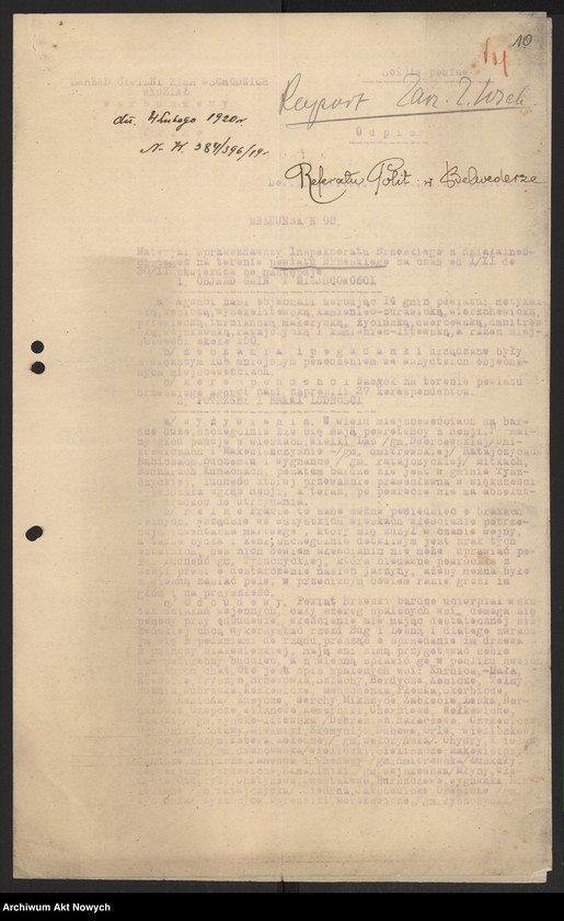 image.from.unit.number "Meldunki Inspektoratów Brzeskiego, Mińskiego, Wileńskiego przesyłane przez Zarząd Cywilny Ziem Wschodnich (Wydział Werbunkowy) do KCNP. Korespondencja ZCZW (Wydział Narodowościowy), z charakterystyką stosunków na pograniczu litewskim. Rozkaz Naczelnika Okręgu Wołyńskiego ZCZW"