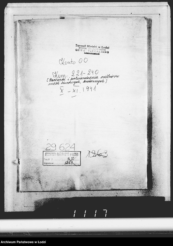 Obraz 4 z jednostki "Konto 00, Komm.221-240. [Rachunki i potwierdzenia odbioru mebli biurowych, kuchennych]"