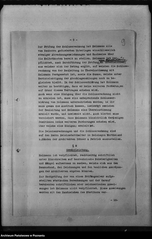 Obraz 12 z jednostki "Umbau - Deutsches Schloss in Posen. Selbstkostenvertrag"