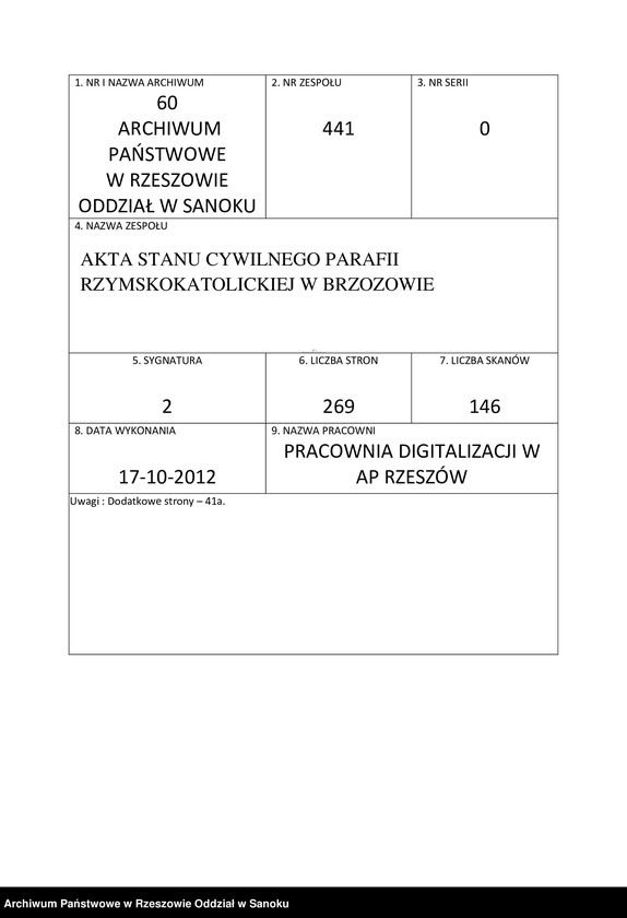 image.from.unit.number "Księga urodzeń, małżeństw i zgonów dla miejscowości Brzozów"