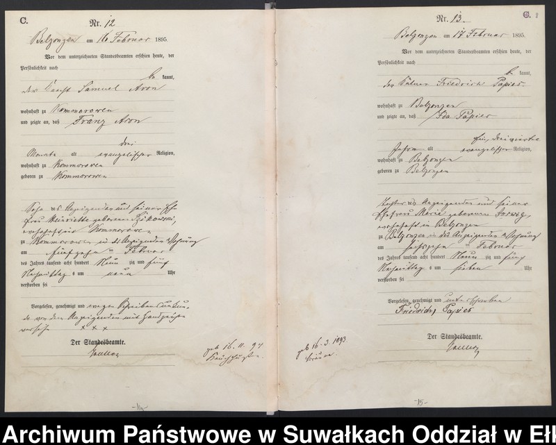 Obraz 11 z jednostki "Sterbe-Haupt-Register des Königlichen Preussischen Standes-Amtes Belzonzen Kreis Johannisburg"