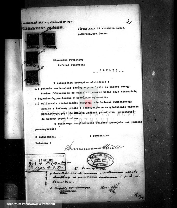 image.from.unit.number "Zatwierdzenie zakładu przemysłowego /cegielni parowej/ własność A. Mueller w Bojanicach pow. leszczyński"