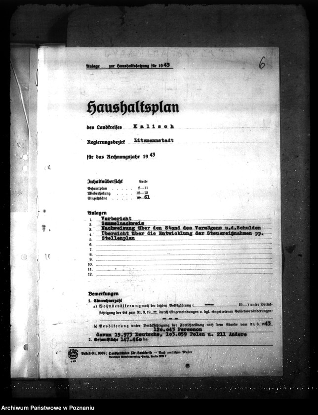 Obraz 10 z jednostki "Landkreis Kalisch- Haushaltssetzung nebst Haushaltsplan"