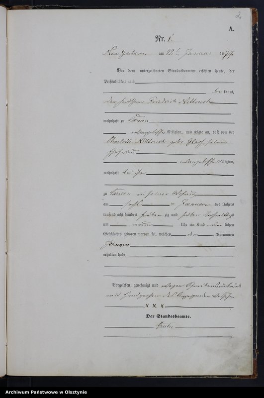 Obraz z jednostki "Geburts-Haupt-Register Nr 1 - 46"