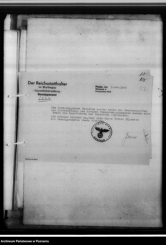 Obraz 17 z jednostki "[Korespondencja w sprawach organizacyjnych, sprawozdanie z działalności], Kreissippenamt Birnbaum [Międzychód]"