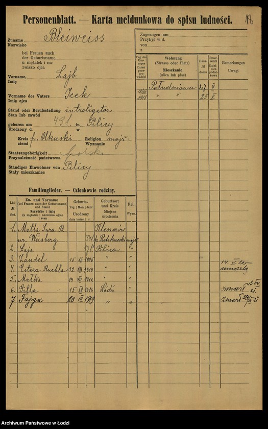 image.from.unit.number "[Spis ludności Łodzi] Blajweiss - Blesiński"