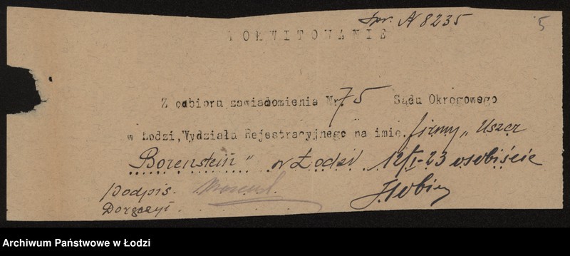 Obraz 7 z jednostki "Uszer Borenstein- wyrób i sprzedaż przędzy wigoniowej"