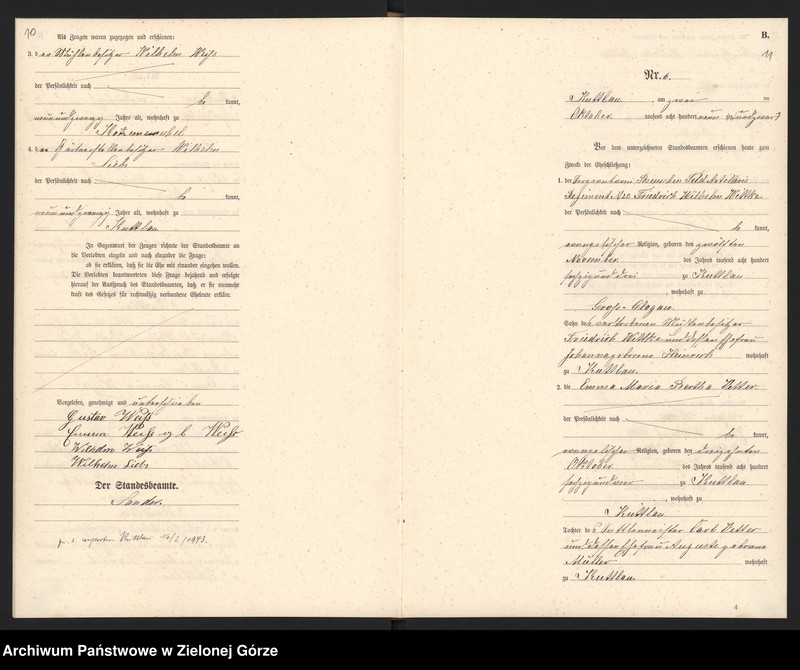 Obraz 8 z jednostki "Heiraths-Haupt-Register Standes-Amt Kuttlau 1890"