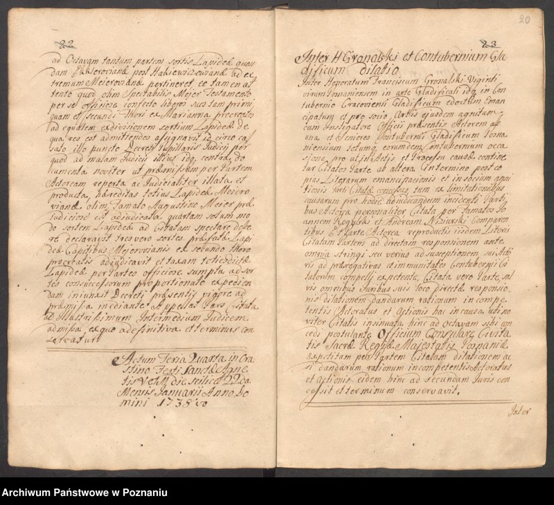 Obraz 20 z jednostki "Liber actorum officii consularis civitatis Posnaniae.  Protocollum anni 1738, tum 1739 et 1740."