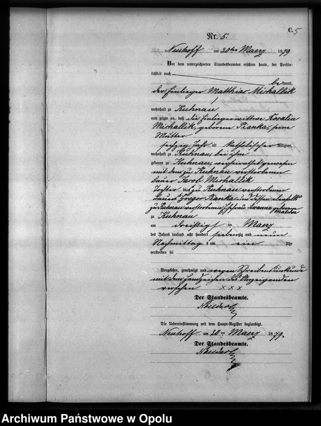 Obraz 8 z jednostki "Sterbe-Neben-Register Standesamts Kuhnau pro 1879"