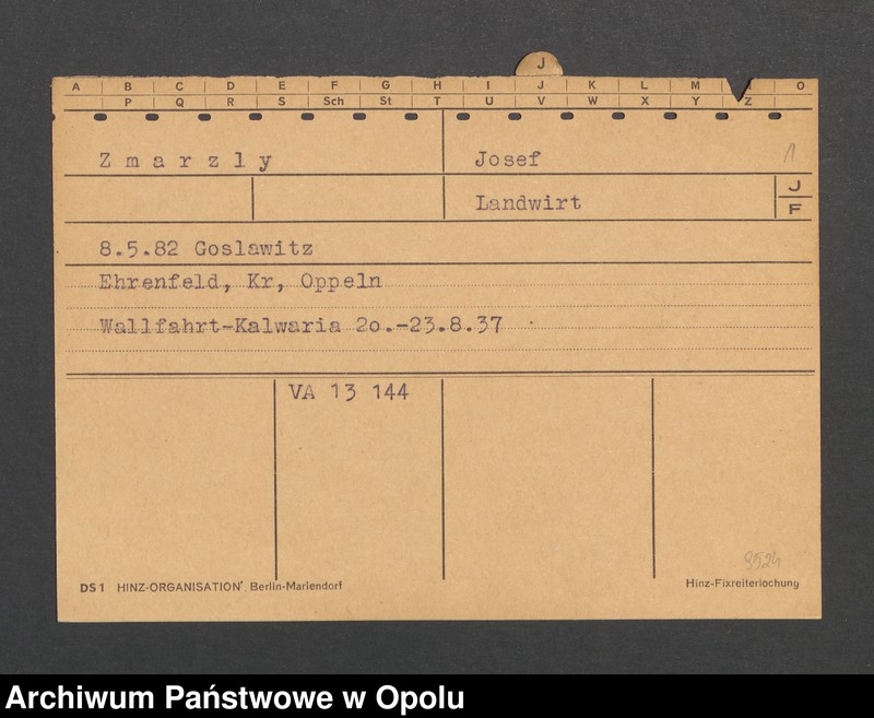 Obraz 3 z jednostki "[Zmarzly Josef, ur. 8.5.1882 Goslawitz]"