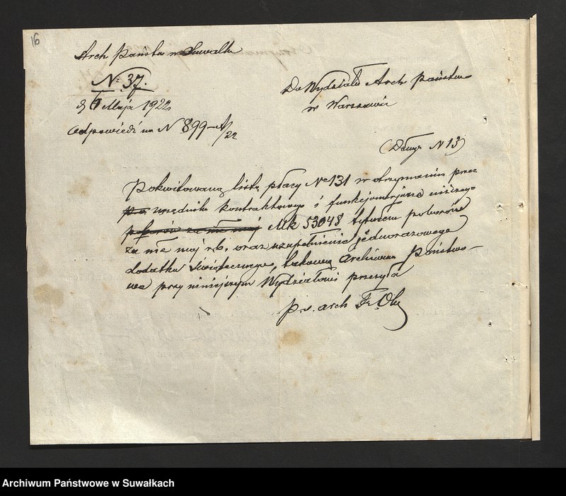 image.from.unit.number "[Korespondencja z Wydziałem Archiwów w Warszawie w sprawie list płac dla archiwisty i woźnego Archiwum Państwowego w Suwałkach]"