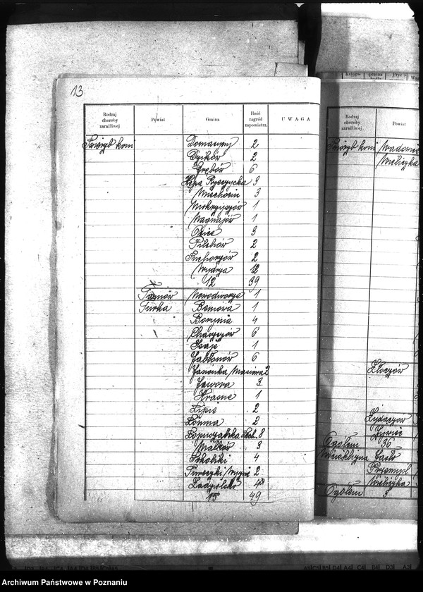 Obraz 19 z jednostki "Wykaz zaraźliwych chorób zwierzęcych Galicja"