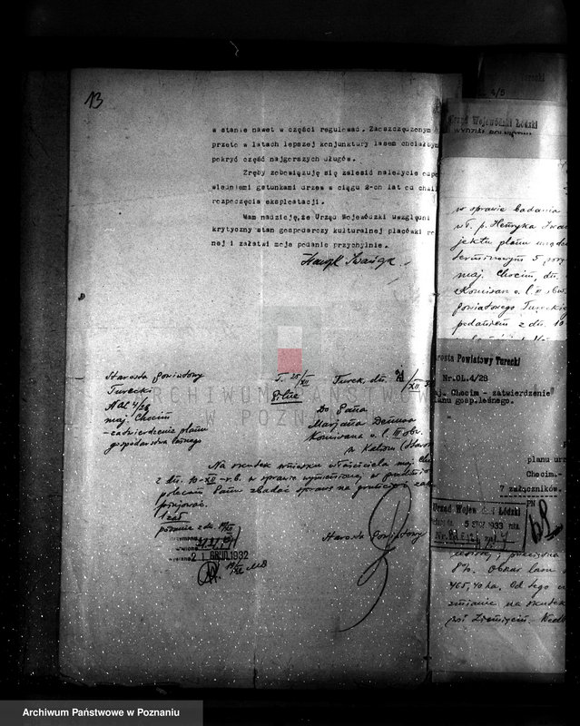 Obraz 17 z jednostki "Sprawa wyłączeń z art.. 4 ustawy z 28 XII 1925 r. i zatwierdzenie projektu planu gospodarczego dla lasu majątku Chocim powiat turecki"