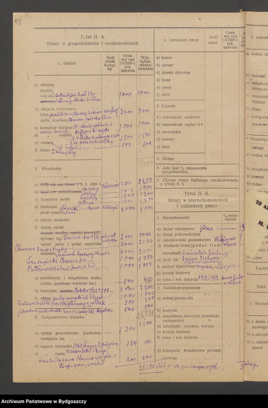 image.from.unit.number "Kwestionariusz dotyczący rejestracji szkód wojennych, nr 181-240"