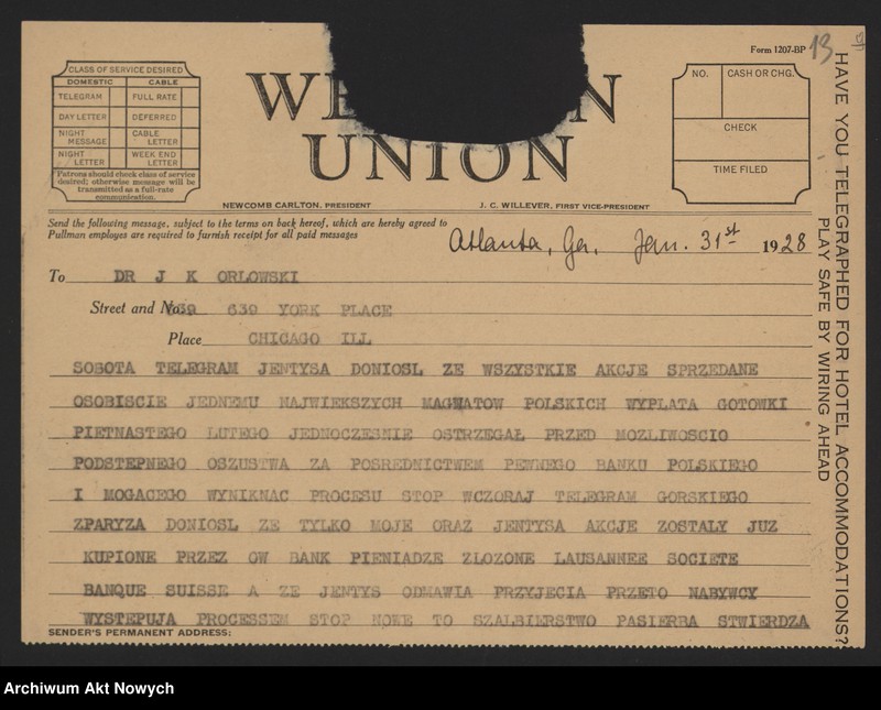 image.from.unit.number "Orłowski Józef; Załączniki: 1) wycinki prasowe; 2) "Copies of grutings to mr. Paderewski", II 1928 r. (maszynopis); 3) list J. Orłowskiego do Ernesta Gorwers