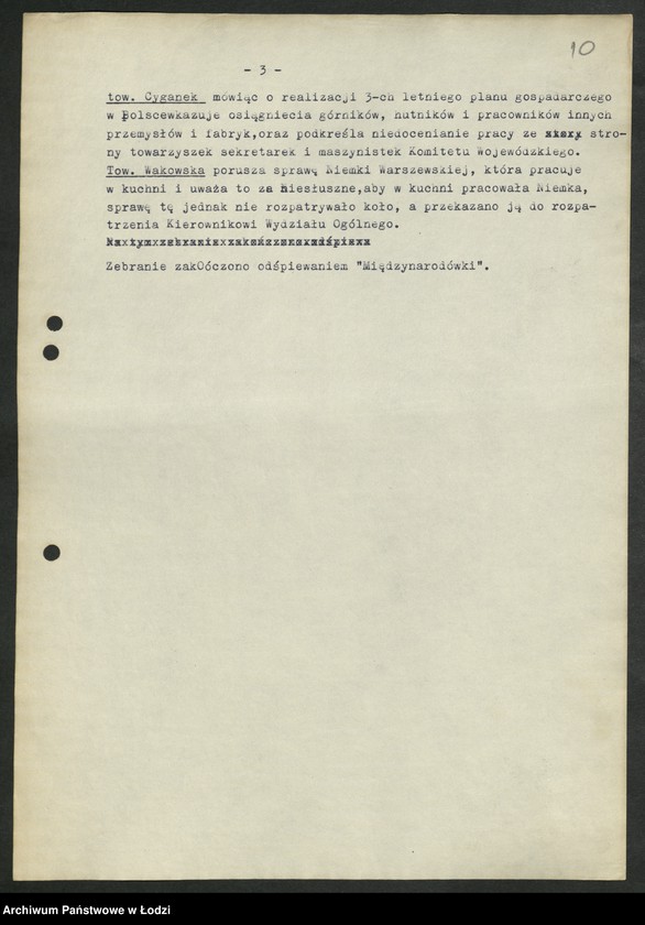 Obraz 11 z jednostki "Protokoły posiedzeń koła partyjnego przy Komitecie Wojewódzkim Polskiej Partii Robotniczej"