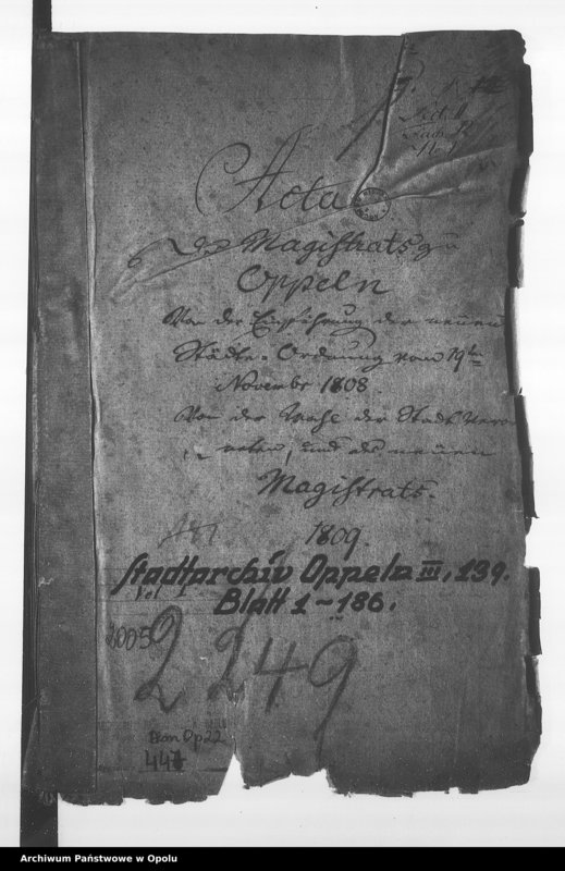 Obraz 4 z jednostki "Acta des Magistrats zu Oppeln von der Einfürung der neuen Städte - Ordnung von 19-ten November 1808. Von der Wahl der Stadtverordneten und des neuen Magistrats 1809"