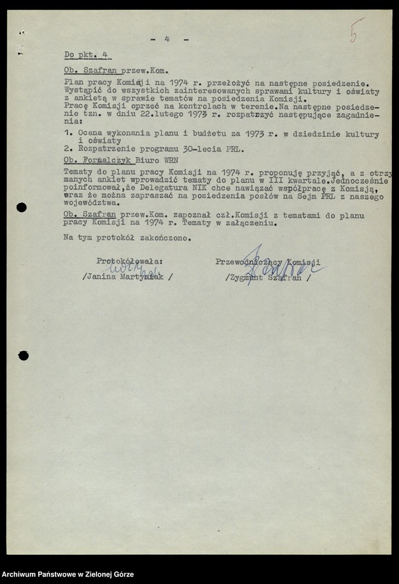 image.from.unit.number "Protokóły z posiedzeń Komisji Wychowania, Oświaty i Kultury Wojewódzkiej Rady Narodowej w Zielonej Górze; Nr 1 - 6"