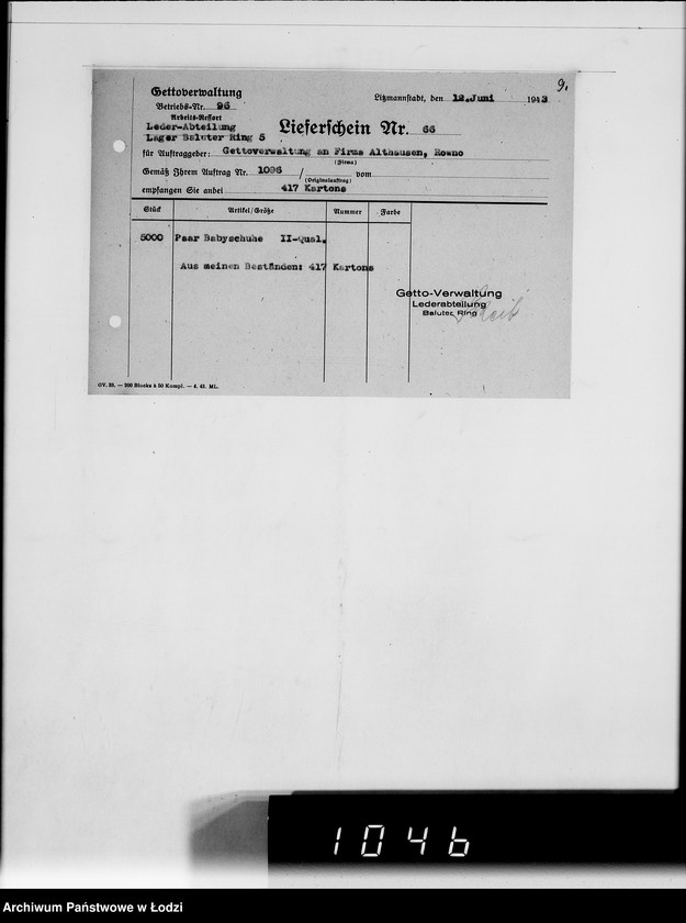Obraz 13 z jednostki "Auftrag Nr 1096 100.000 Paar Baby-Hausschuhe"
