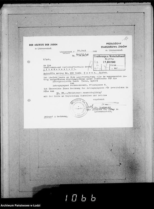 Obraz 18 z jednostki "286-320 [Wnioski ludności nieżydowskiej wysiedlonej z Getta o zwrot rzeczy pozostawionych w dawnym miejscu zamieszkania]"