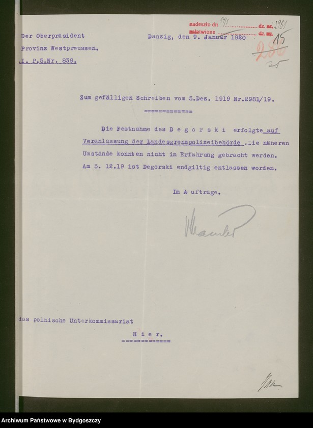 image.from.unit.number "[Korespondencja z nadprezydentem Prowincji Prus Zachodnich]"