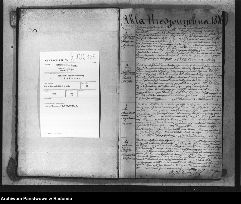 image.from.unit.number "Księga aktów cywilno religijnych urodzonych, zaślubionych i zmarłych kościoła parafialnego szydłowieckiego na rok 1846"