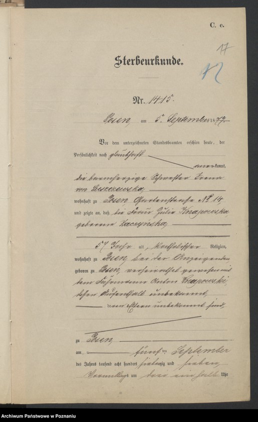 Obraz 19 z jednostki "Die von den Verlobten zum Aufgebot beigebrachten Urkunden pro 1878"