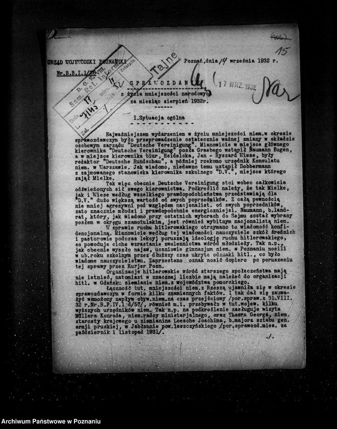 Obraz 20 z jednostki "Sprawozdania miesięczne z życia mniejszości narodowych za miesiące lipiec-grudzień 1932 r."