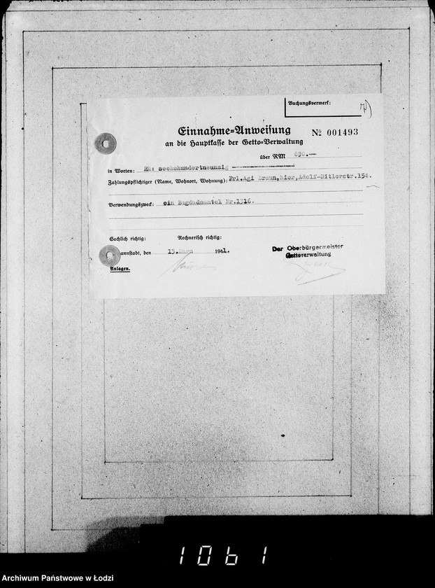 Obraz 20 z jednostki "Kasse u.Erledigte Anträge. Einnahmen von Pelzwaren"